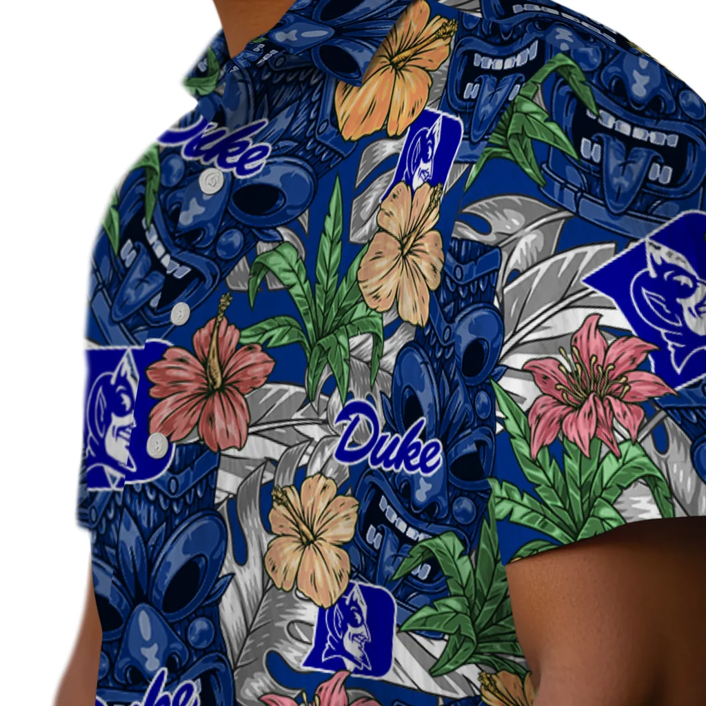 Duke Blue Devils Hawaiian Shirt - Hibiscus Tiki Jungle duke blue devils tiki jungle blue hawaiian shirts trendy