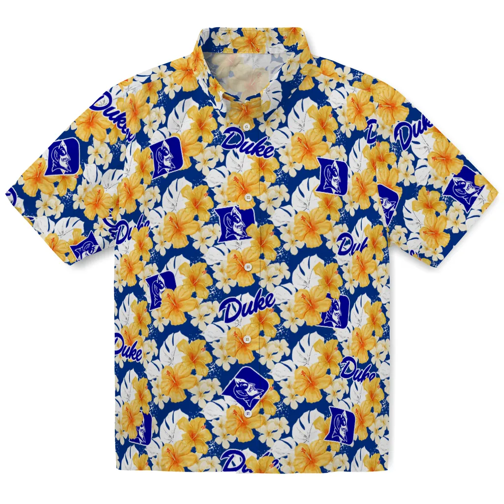 Duke Blue Devils Hawaiian Shirt - Hibiscus Tropics duke blue devils hibiscus tropics blue yellow hawaiian shirts best selling