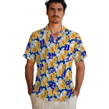 duke blue devils hibiscus tropics blue yellow hawaiian shirts fashion forward