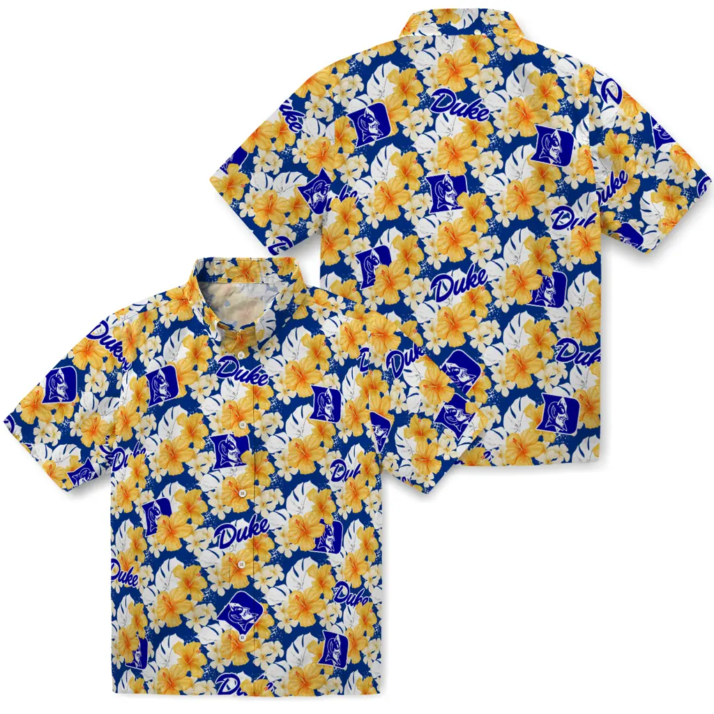 Duke Blue Devils Hawaiian Shirt - Hibiscus Tropics duke blue devils hibiscus tropics blue yellow hawaiian shirts high quality