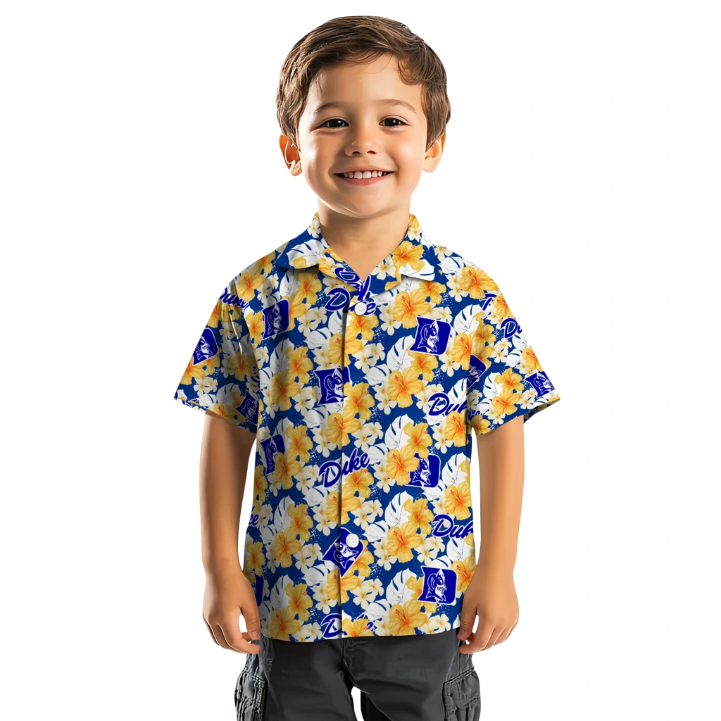 Duke Blue Devils Hawaiian Shirt - Hibiscus Tropics duke blue devils hibiscus tropics blue yellow hawaiian shirts top rated