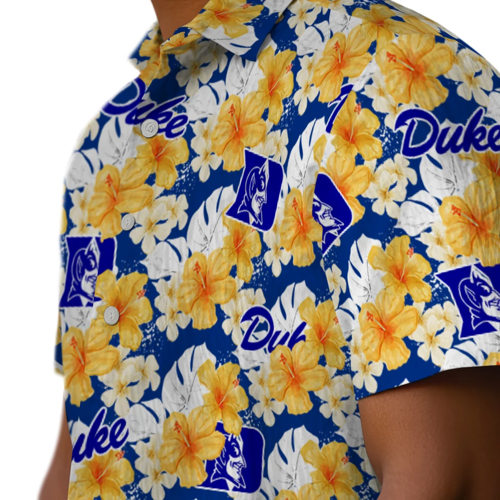 Duke Blue Devils Hawaiian Shirt - Hibiscus Tropics duke blue devils hibiscus tropics blue yellow hawaiian shirts trendy