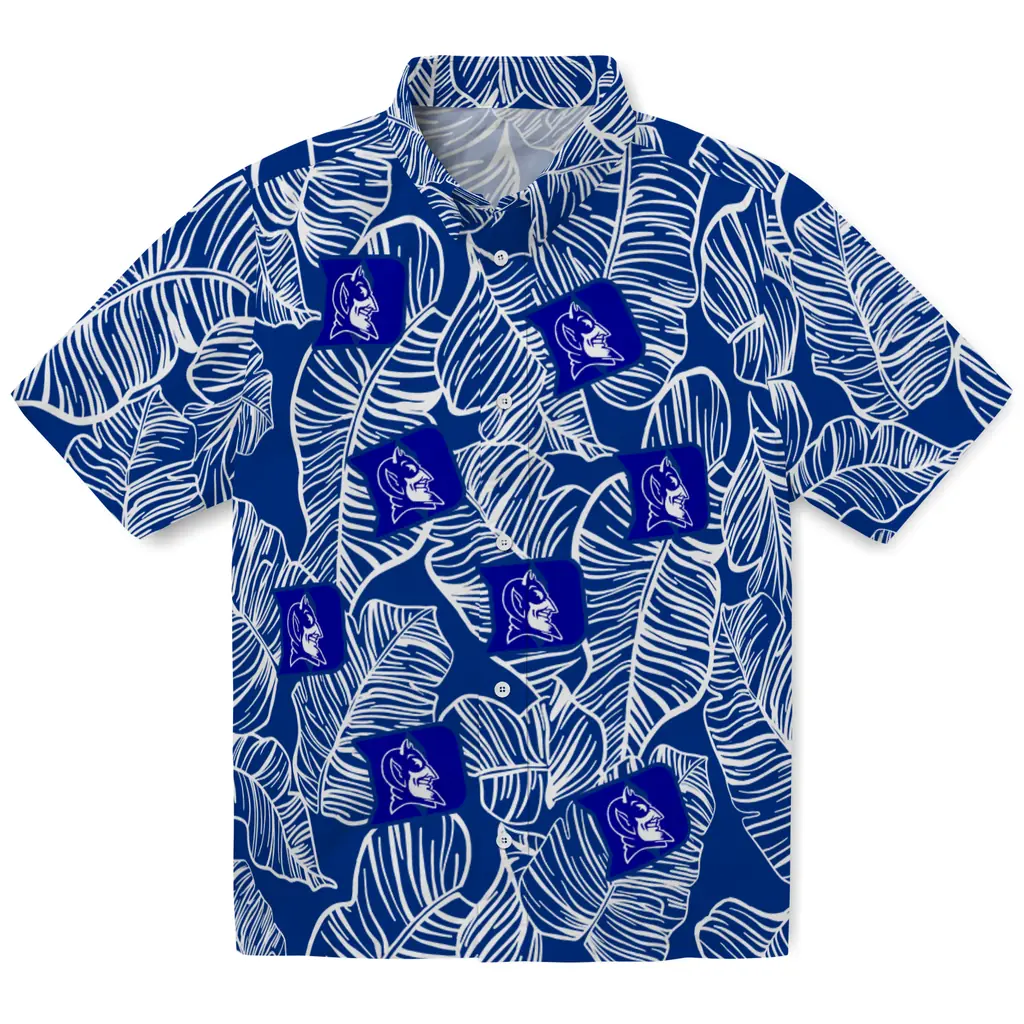 Duke Blue Devils Hawaiian Shirt - Leaf Outline duke blue devils leaf outline blue hawaiian shirts best selling