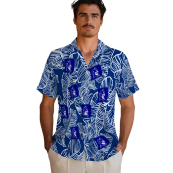 duke blue devils leaf outline blue hawaiian shirts fashion forward