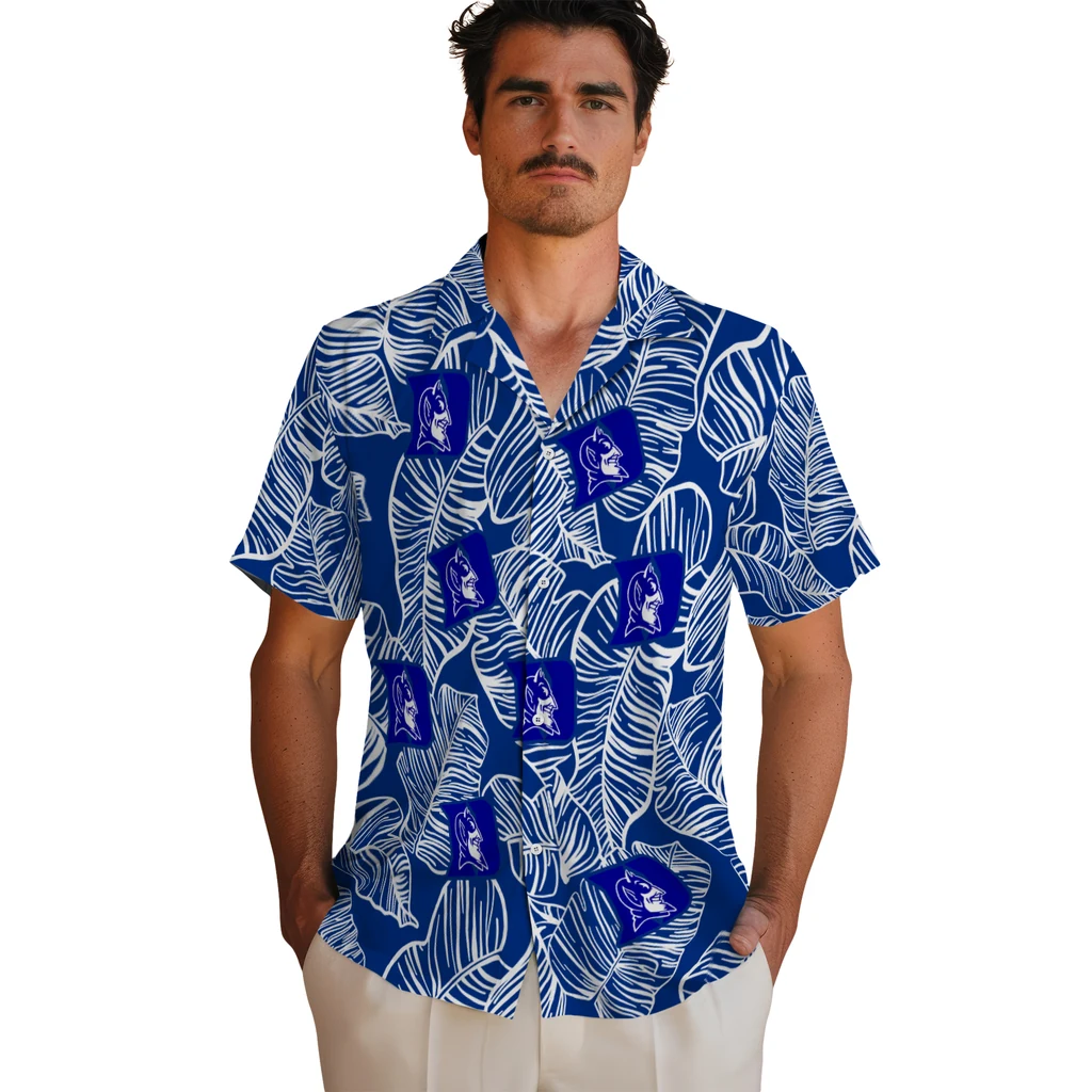 Duke Blue Devils Hawaiian Shirt - Leaf Outline duke blue devils leaf outline blue hawaiian shirts fashion forward