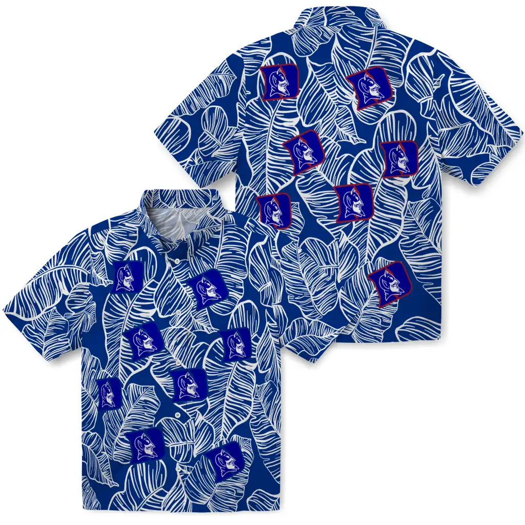 Duke Blue Devils Hawaiian Shirt - Leaf Outline duke blue devils leaf outline blue hawaiian shirts high quality