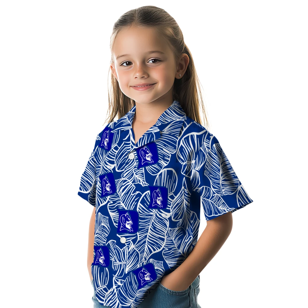 Duke Blue Devils Hawaiian Shirt - Leaf Outline duke blue devils leaf outline blue hawaiian shirts premium grade