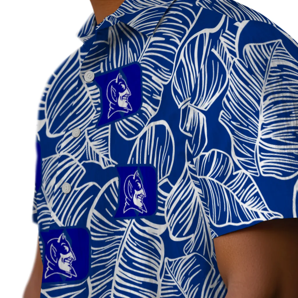 Duke Blue Devils Hawaiian Shirt - Leaf Outline duke blue devils leaf outline blue hawaiian shirts trendy