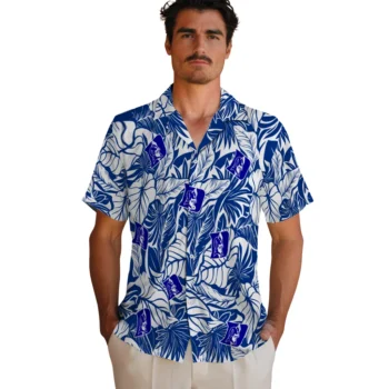 duke blue devils monstera layer blue hawaiian shirts fashion forward
