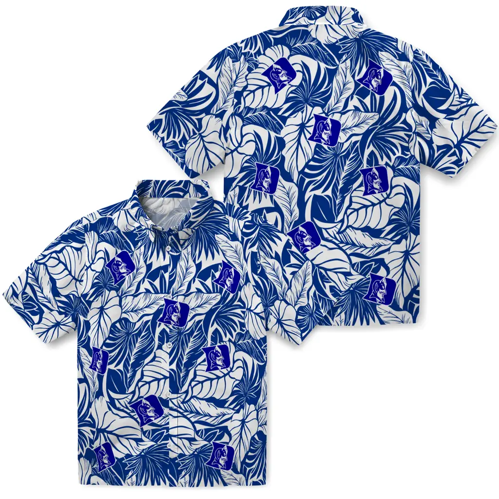 Duke Blue Devils Hawaiian Shirt - Monstera Layer duke blue devils monstera layer blue hawaiian shirts high quality