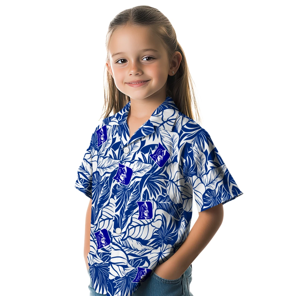 Duke Blue Devils Hawaiian Shirt - Monstera Layer duke blue devils monstera layer blue hawaiian shirts premium grade