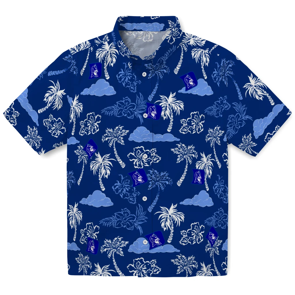 Duke Blue Devils Hawaiian Shirt - Palm And Clouds duke blue devils palm and clouds blue hawaiian shirts best selling