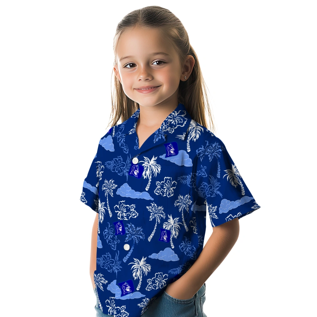 Duke Blue Devils Hawaiian Shirt - Palm And Clouds duke blue devils palm and clouds blue hawaiian shirts premium grade