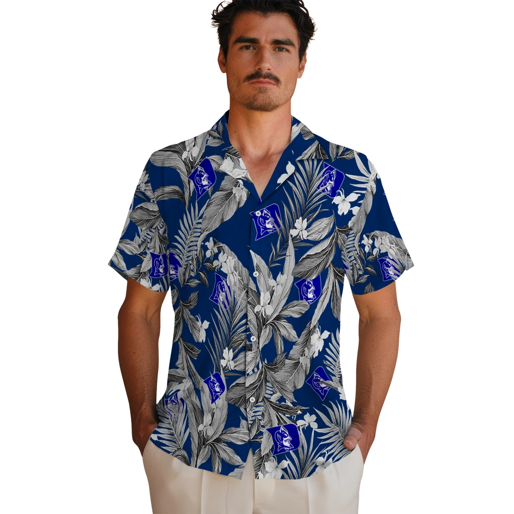Duke Blue Devils Hawaiian Shirt - Palm Leaves duke blue devils palm leaves blue hawaiian shirts fashion forward