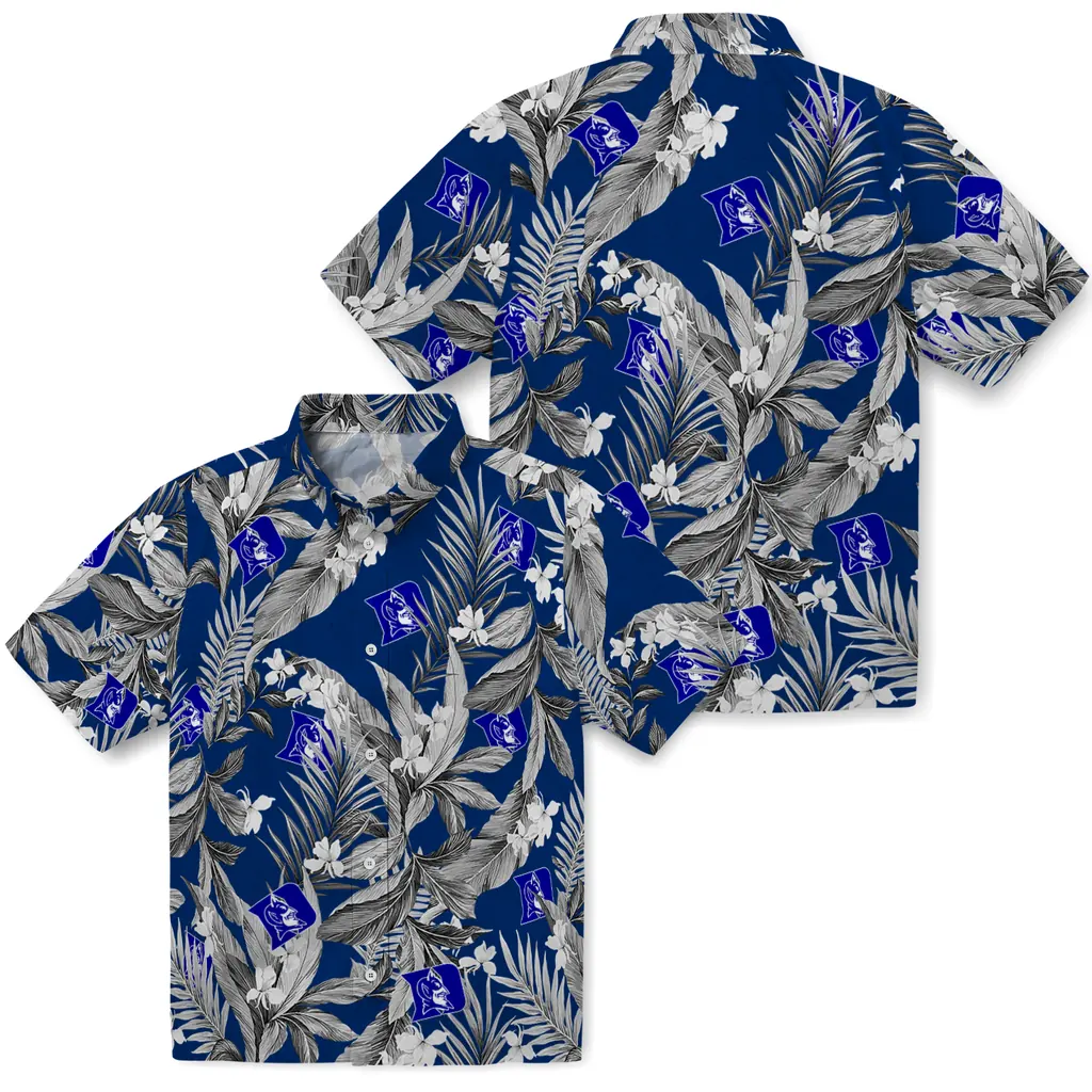 Duke Blue Devils Hawaiian Shirt - Palm Leaves duke blue devils palm leaves blue hawaiian shirts high quality