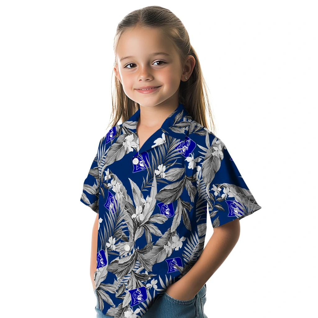 Duke Blue Devils Hawaiian Shirt - Palm Leaves duke blue devils palm leaves blue hawaiian shirts premium grade