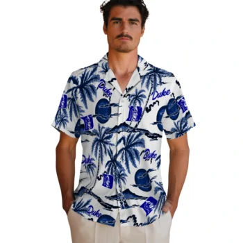 duke blue devils palm sunset hawaiian shirts fashion forward