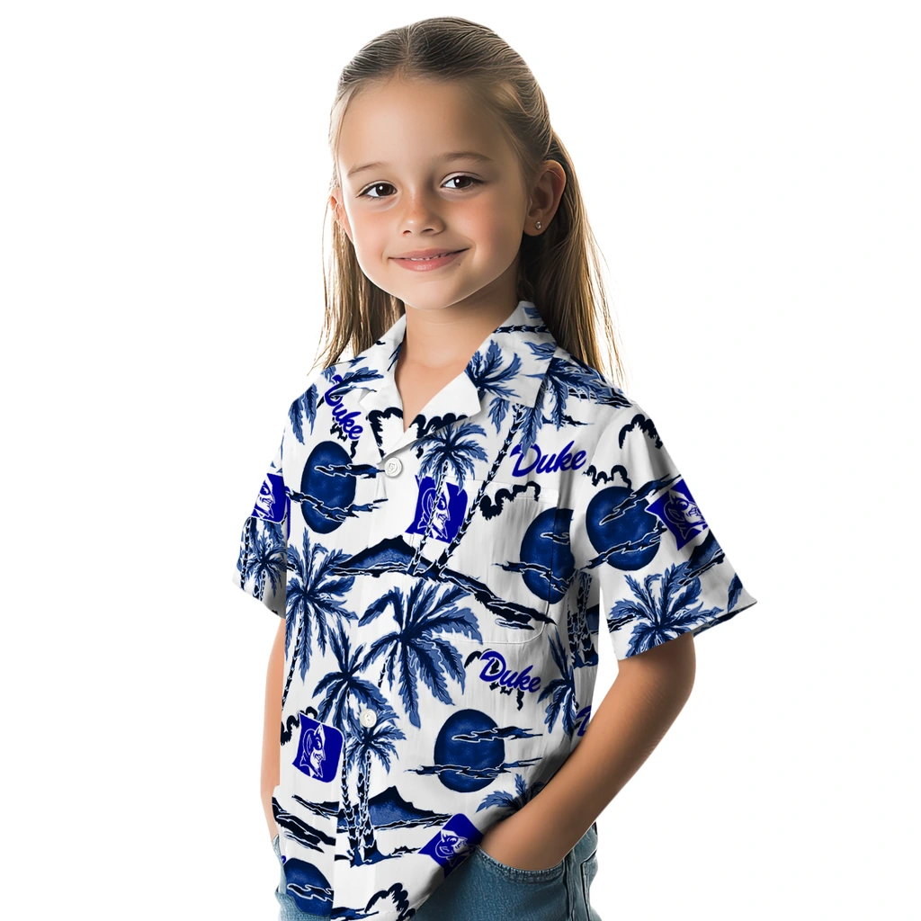 Duke Blue Devils Hawaiian Shirt - Palm Sunset duke blue devils palm sunset hawaiian shirts premium grade