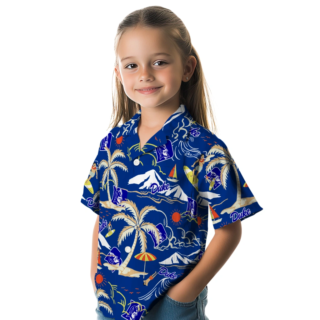 Duke Blue Devils Hawaiian Shirt - Palm Tree Island duke blue devils palm tree island blue hawaiian shirts premium grade