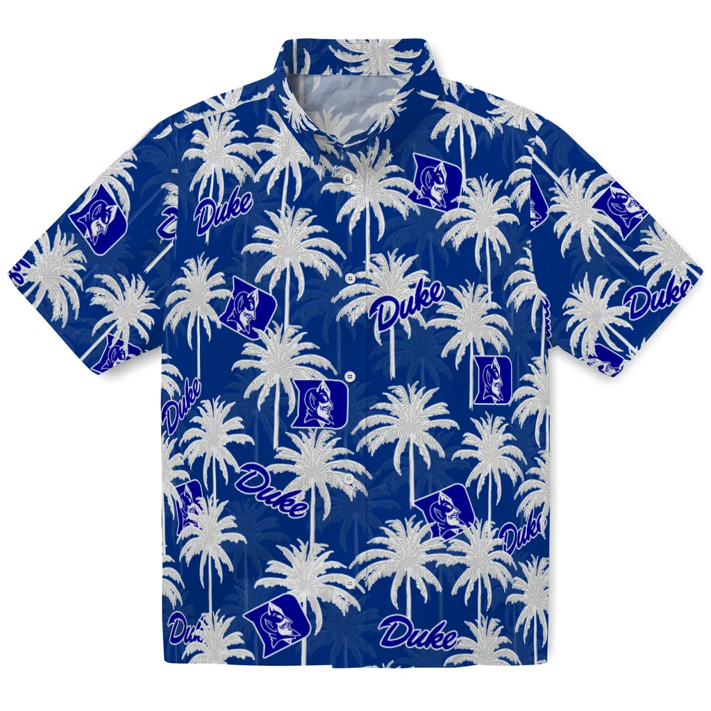 Duke Blue Devils Hawaiian Shirt - Palm Tree Motif duke blue devils palm grove blue hawaiian shirts best selling