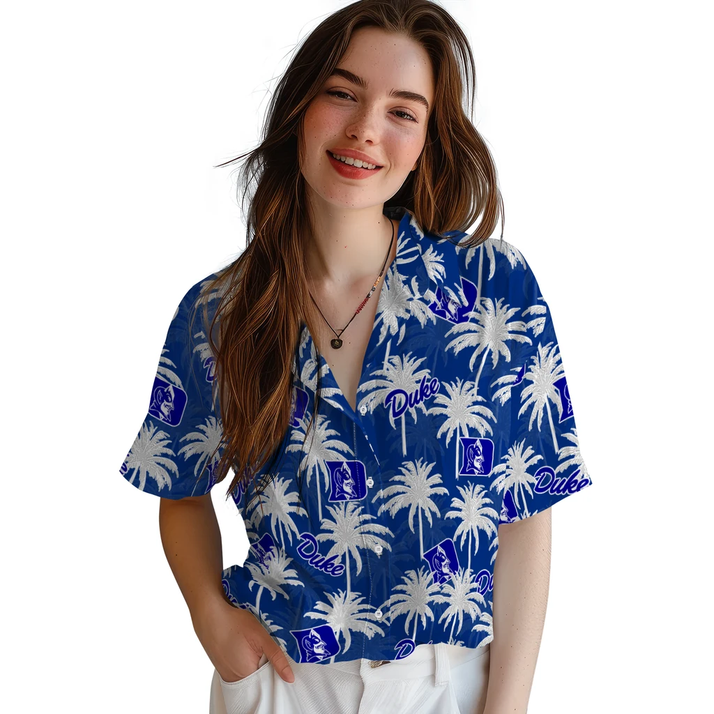 Duke Blue Devils Hawaiian Shirt - Palm Tree Motif duke blue devils palm grove blue hawaiian shirts latest model