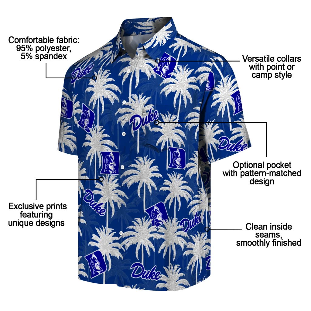 Duke Blue Devils Hawaiian Shirt - Palm Tree Motif duke blue devils palm grove blue hawaiian shirts new arrival