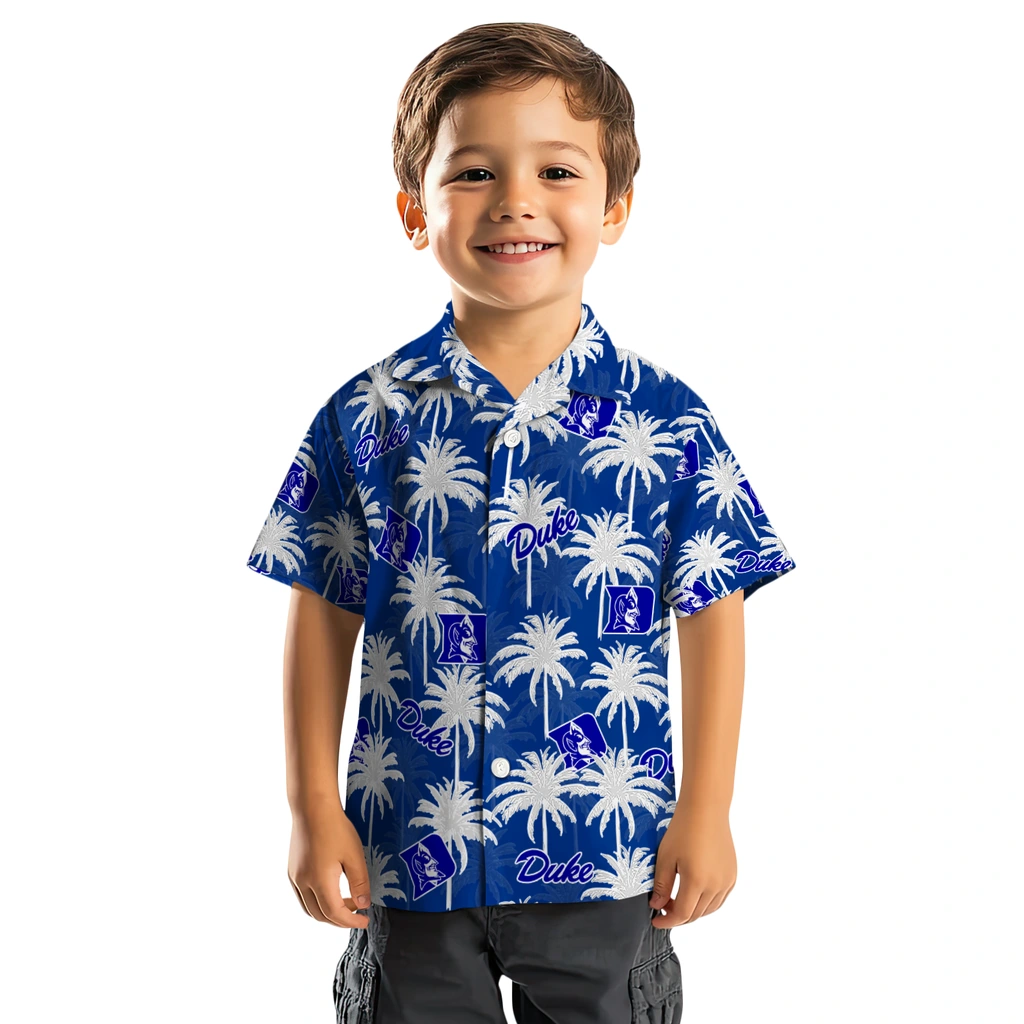Duke Blue Devils Hawaiian Shirt - Palm Tree Motif duke blue devils palm grove blue hawaiian shirts top rated