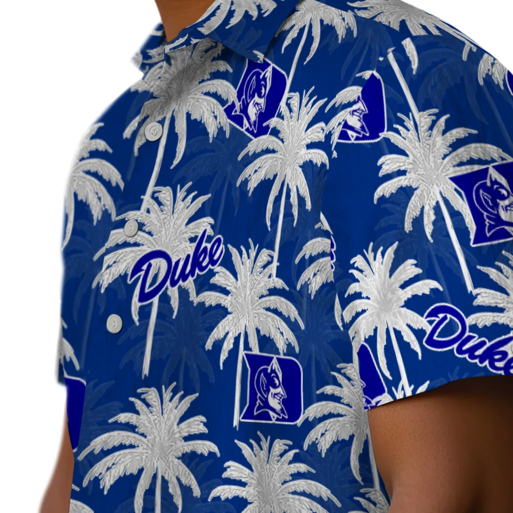 Duke Blue Devils Hawaiian Shirt - Palm Tree Motif duke blue devils palm grove blue hawaiian shirts trendy