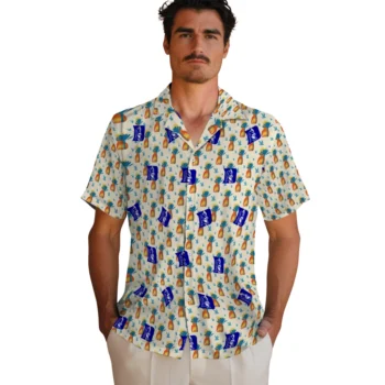 duke blue devils pineapple delight beige hawaiian shirts fashion forward