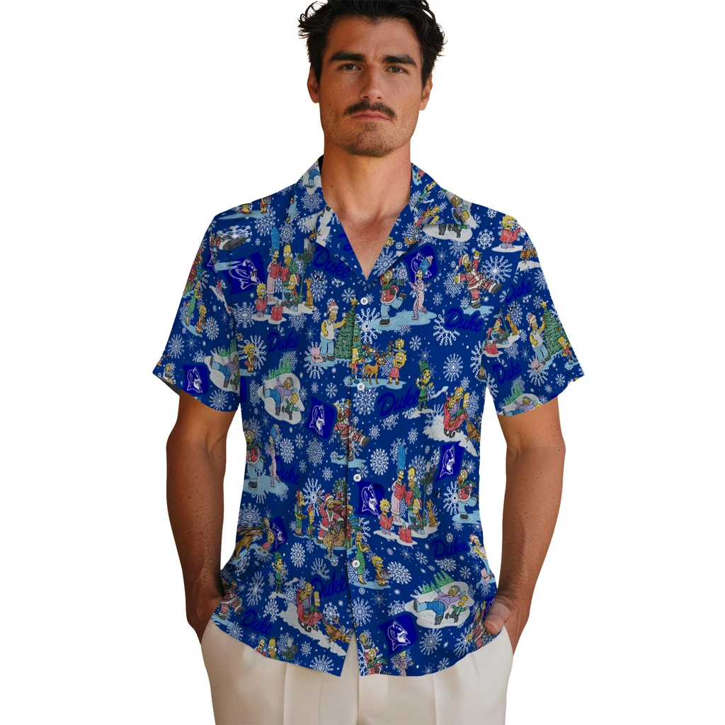 Duke Blue Devils Hawaiian Shirt - Simpsons Christmas duke blue devils simpsons christmas blue hawaiian shirts fashion forward