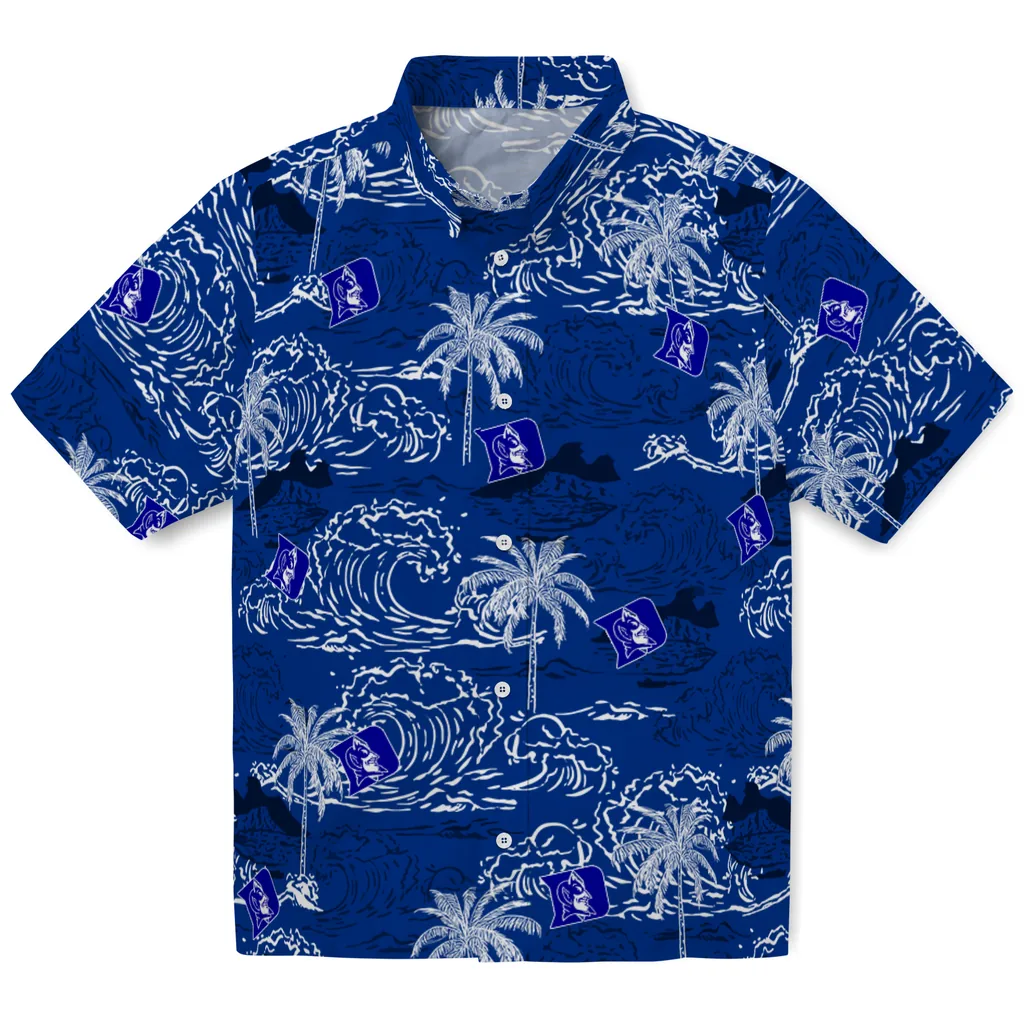 Duke Blue Devils Hawaiian Shirt - Wave Palm duke blue devils wave palm blue hawaiian shirts best selling