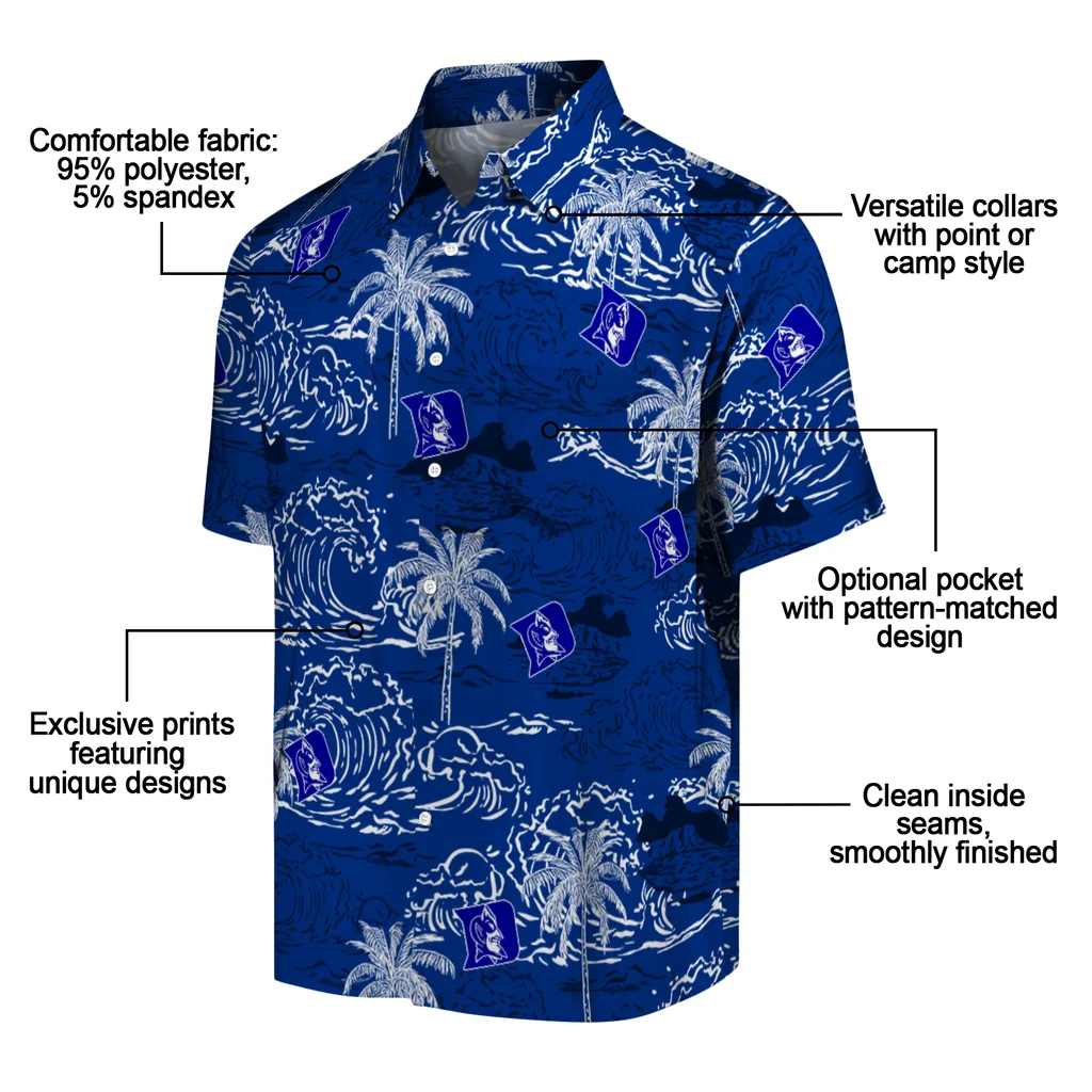 Duke Blue Devils Hawaiian Shirt - Wave Palm duke blue devils wave palm blue hawaiian shirts new arrival
