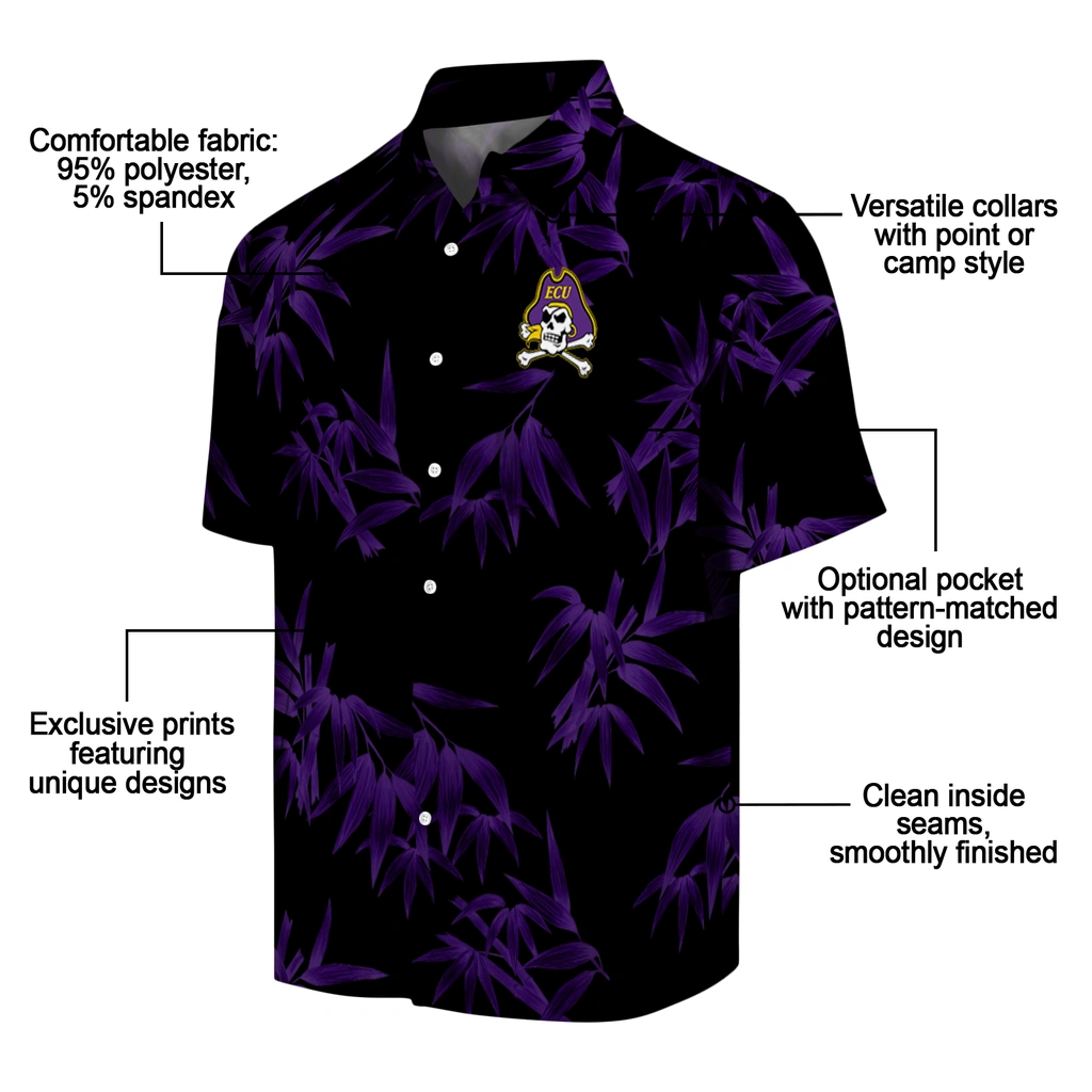 East Carolina Pirates Hawaiian Shirt - Bamboo Branches east carolina pirates bamboo branches purple black hawaiian shirts new arrival
