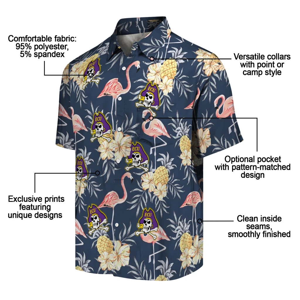 East Carolina Pirates Hawaiian Shirt - Flamingo Hibiscus east carolina pirates flamingo hibiscus navy hawaiian shirts new arrival