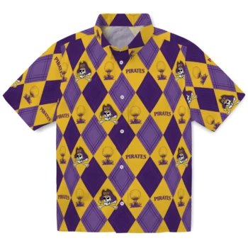 east carolina pirates balloon plaid purple hawaiian shirts best selling