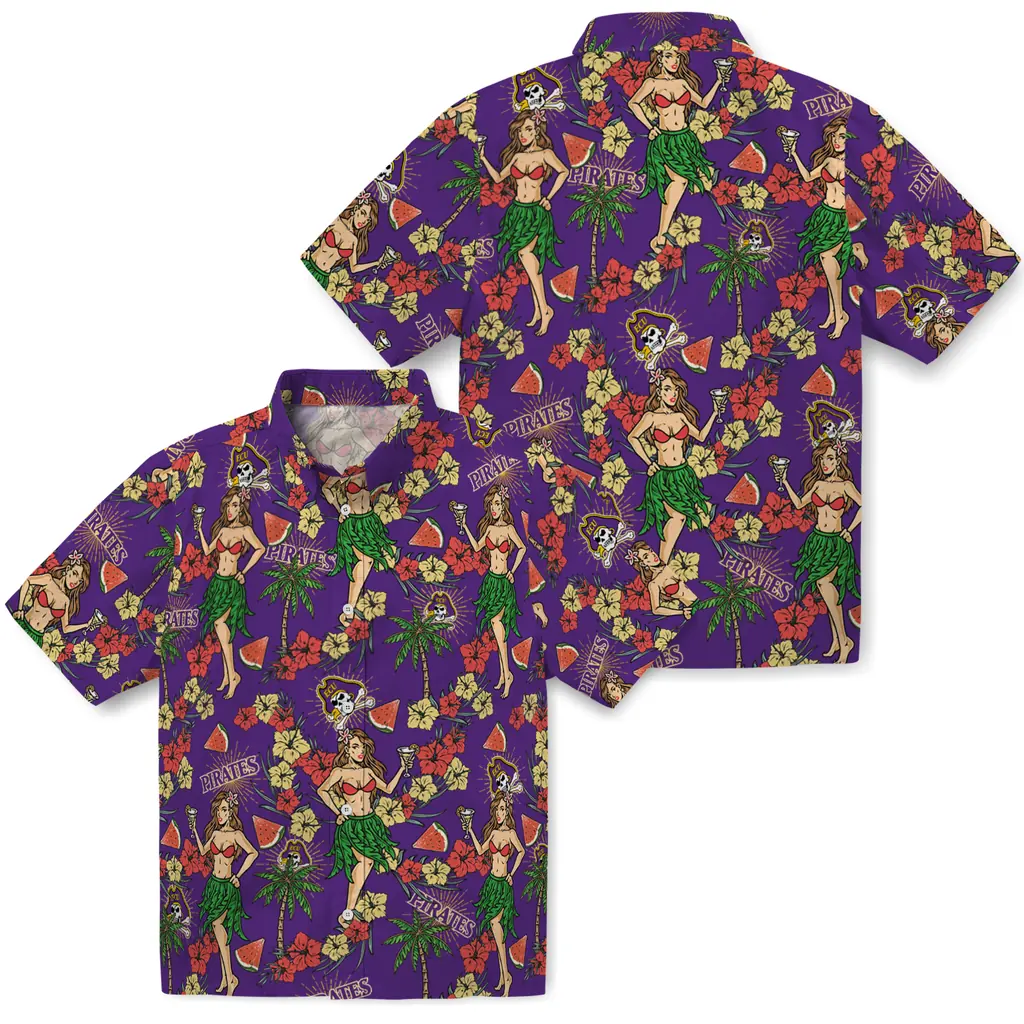 East Carolina Pirates Hawaiian Shirt - Hawaiian Girls Design east carolina pirates hawaiian girls design purple hawaiian shirts high quality