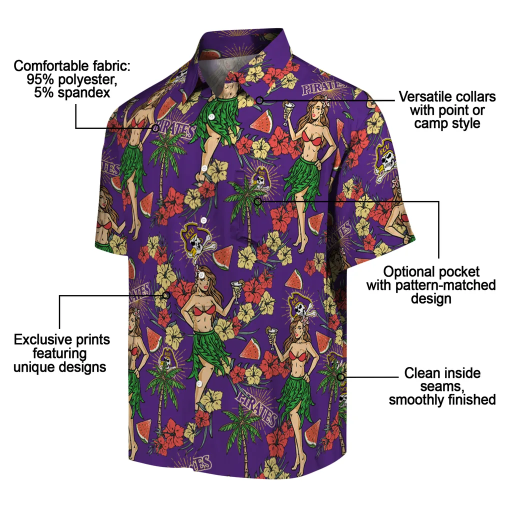 East Carolina Pirates Hawaiian Shirt - Hawaiian Girls Design east carolina pirates hawaiian girls design purple hawaiian shirts new arrival