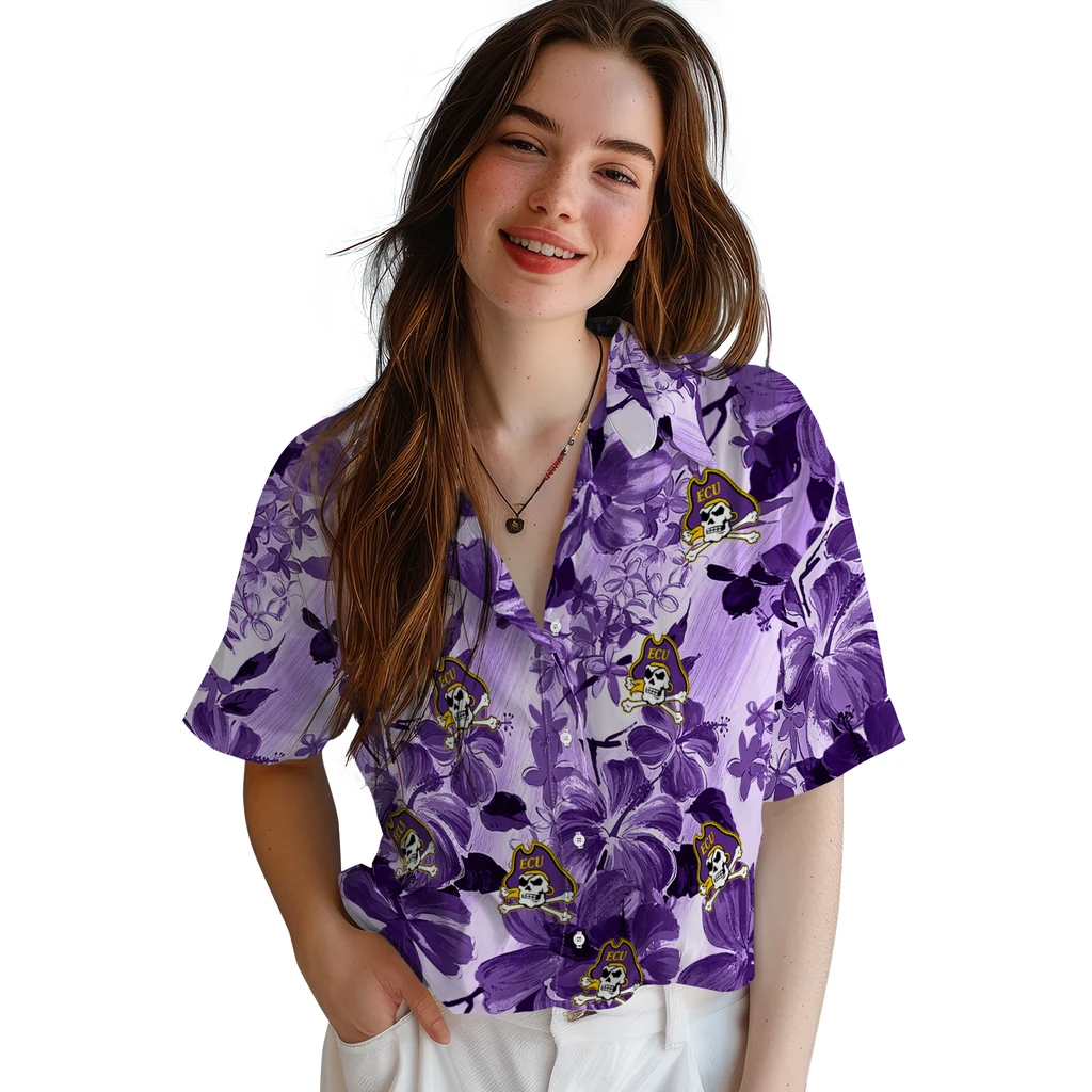 East Carolina Pirates Hawaiian Shirt - Hibiscus Arrangement east carolina pirates hibiscus arrangement purple hawaiian shirts latest model