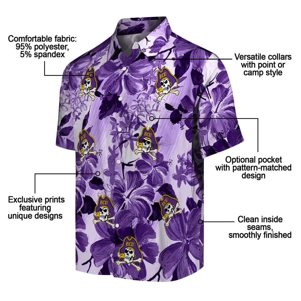 East Carolina Pirates Hawaiian Shirt - Hibiscus Arrangement east carolina pirates hibiscus arrangement purple hawaiian shirts new arrival