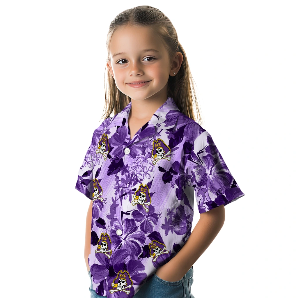 East Carolina Pirates Hawaiian Shirt - Hibiscus Arrangement east carolina pirates hibiscus arrangement purple hawaiian shirts premium grade