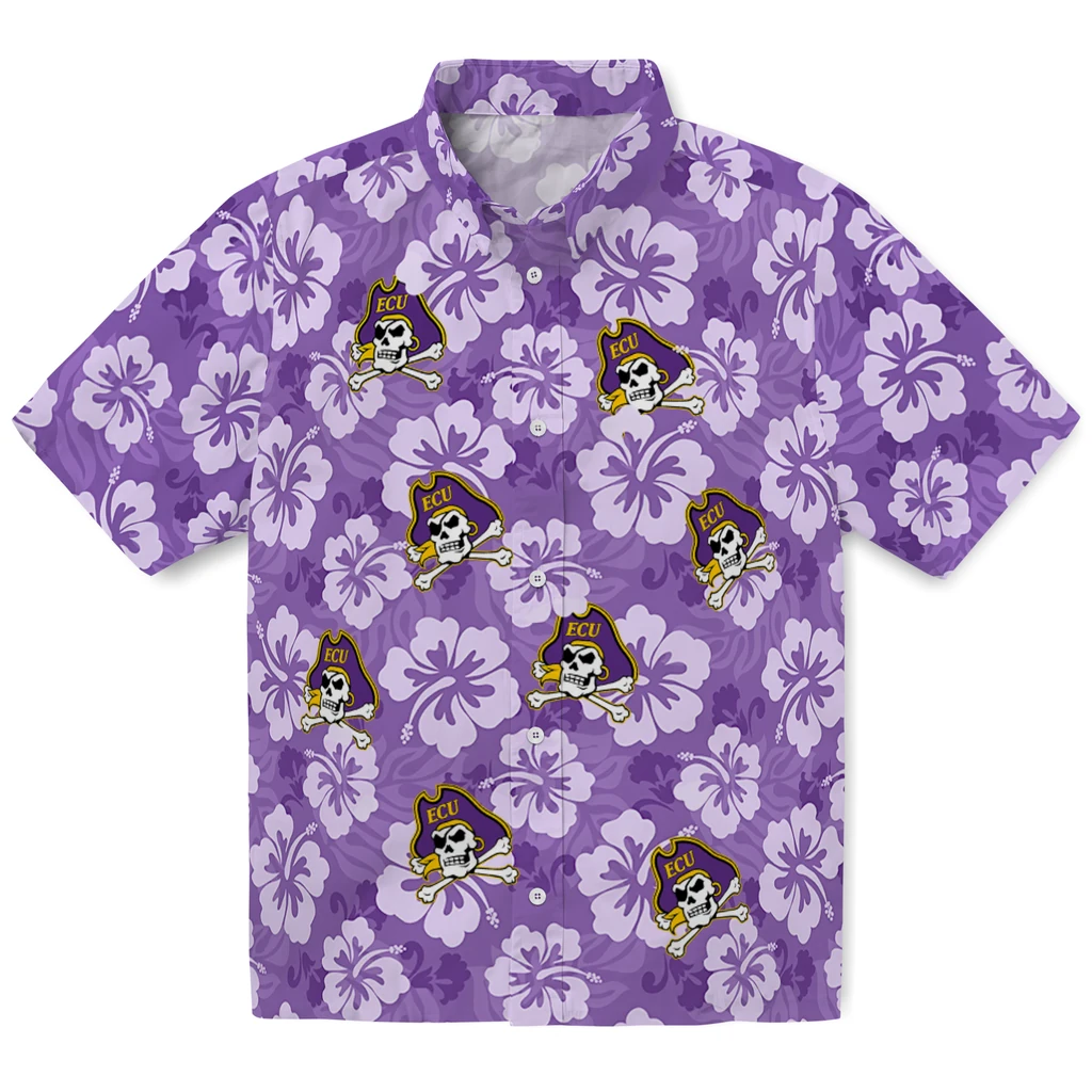 East Carolina Pirates Hawaiian Shirt - Hibiscus Cluster east carolina pirates hibiscus cluster purple hawaiian shirts best selling