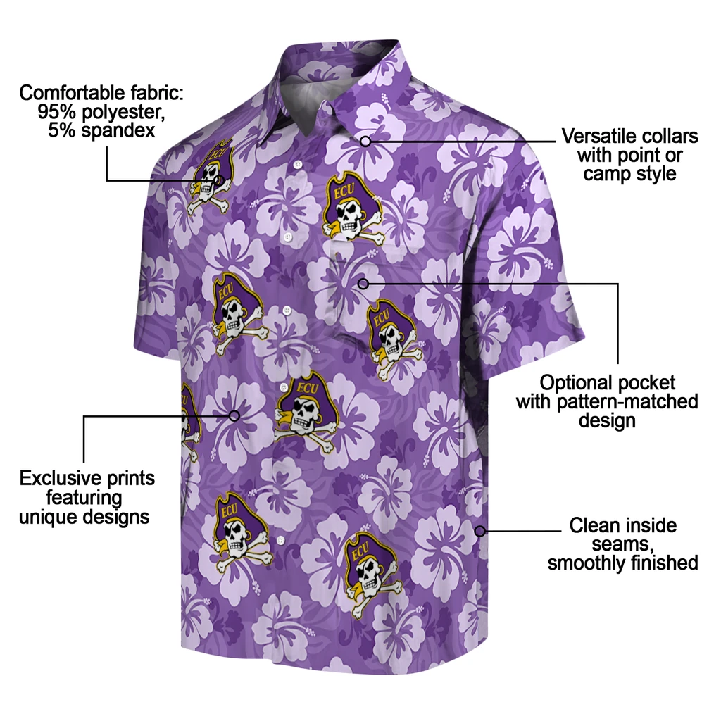East Carolina Pirates Hawaiian Shirt - Hibiscus Cluster east carolina pirates hibiscus cluster purple hawaiian shirts new arrival