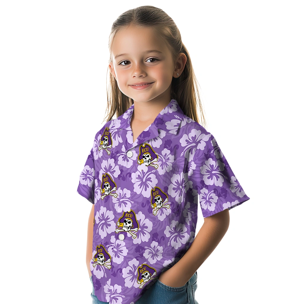 East Carolina Pirates Hawaiian Shirt - Hibiscus Cluster east carolina pirates hibiscus cluster purple hawaiian shirts premium grade
