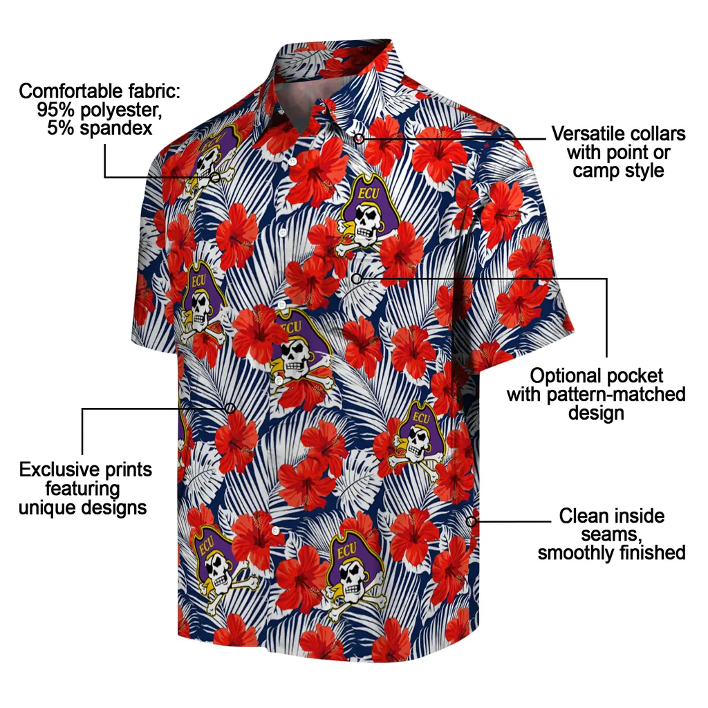 East Carolina Pirates Hawaiian Shirt - Hibiscus Fiesta east carolina pirates hibiscus fiesta red royal blue hawaiian shirts new arrival