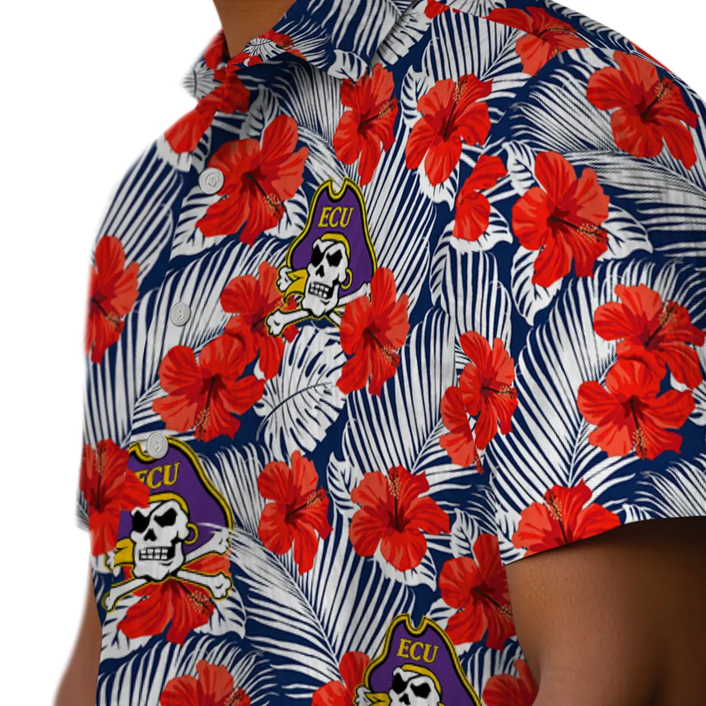 East Carolina Pirates Hawaiian Shirt - Hibiscus Fiesta east carolina pirates hibiscus fiesta red royal blue hawaiian shirts trendy