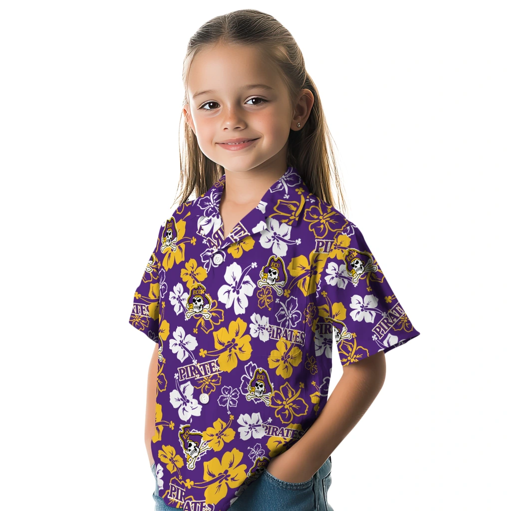 East Carolina Pirates Hawaiian Shirt - Hibiscus Flower Design east carolina pirates hibiscus bloom purple hawaiian shirts premium grade
