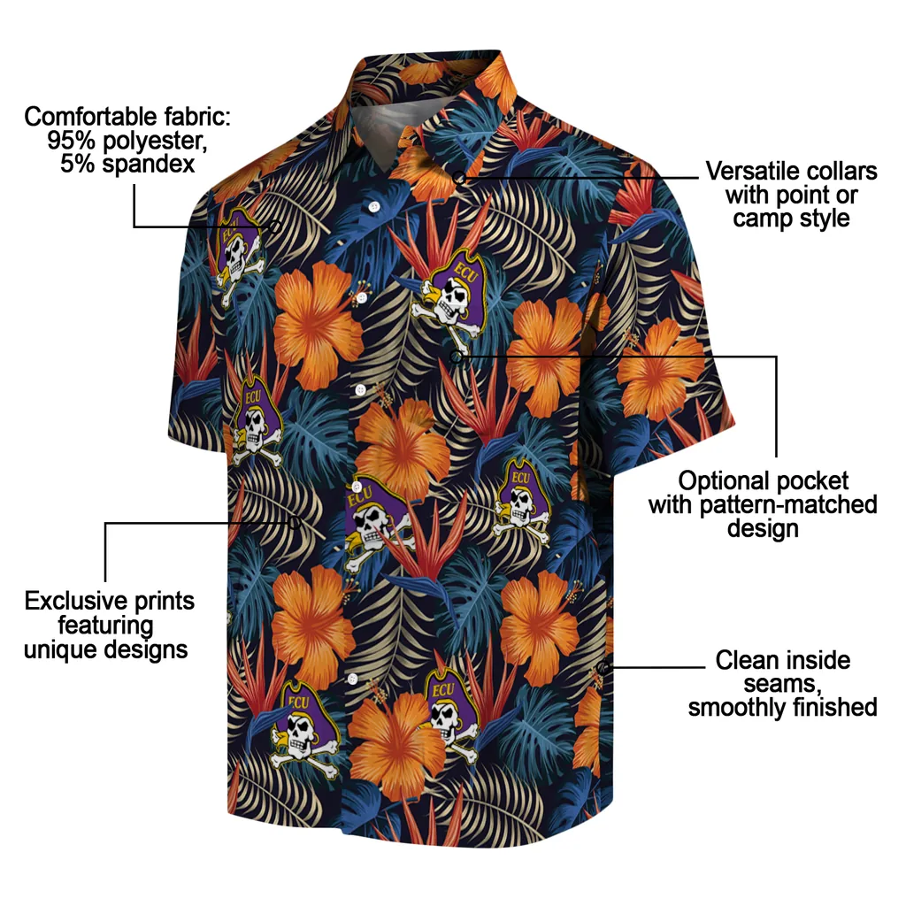 East Carolina Pirates Hawaiian Shirt - Hibiscus Foliage east carolina pirates hibiscus foliage hawaiian shirts new arrival