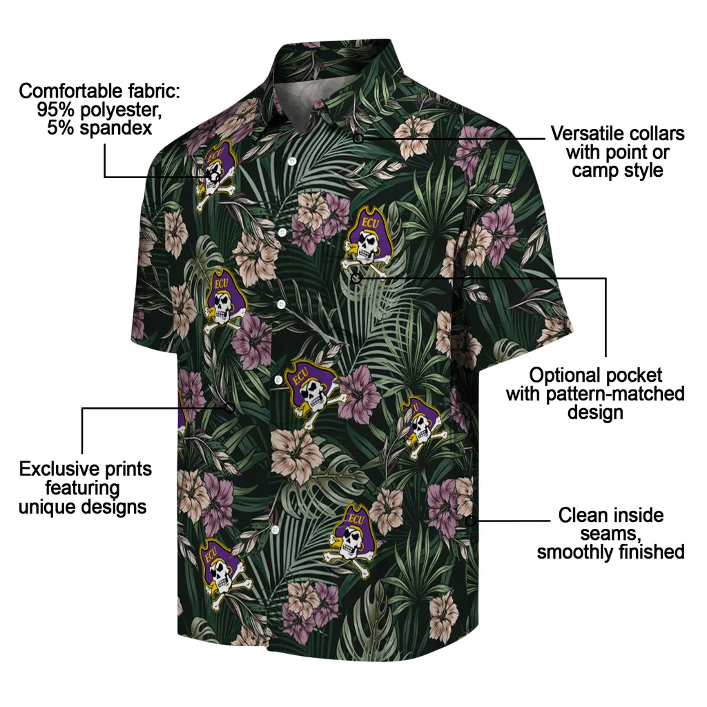 East Carolina Pirates Hawaiian Shirt - Hibiscus Leaves Pattern east carolina pirates hibiscus leaves pattern green hawaiian shirts new arrival
