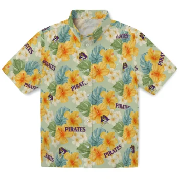 east carolina pirates hibiscus mood pale lime yellow hawaiian shirts best selling