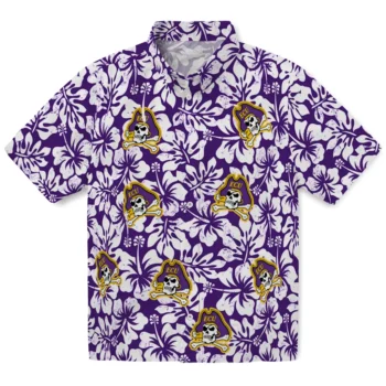 east carolina pirates hibiscus motif purple white hawaiian shirts best selling